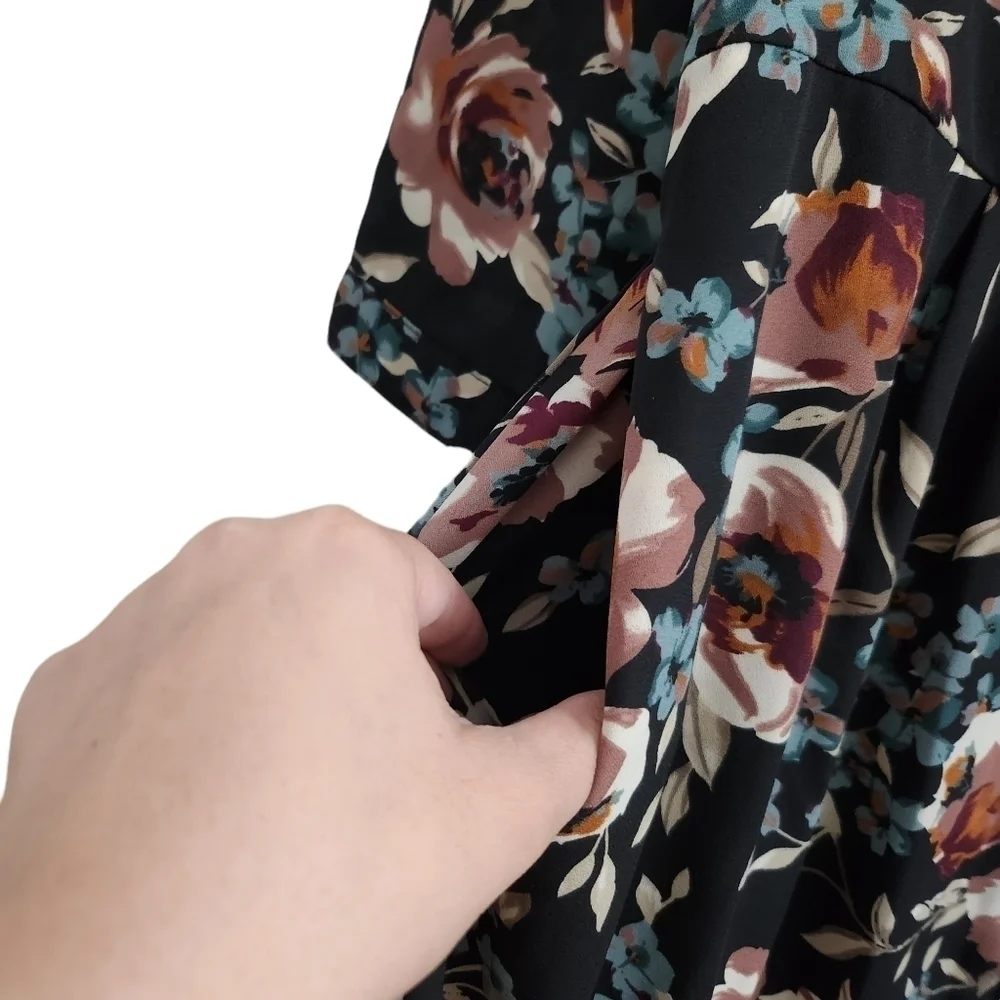 Lulus Such a Beauty Dress Medium Black Floral Button-Up Collar Button Front - Picture 5 of 12